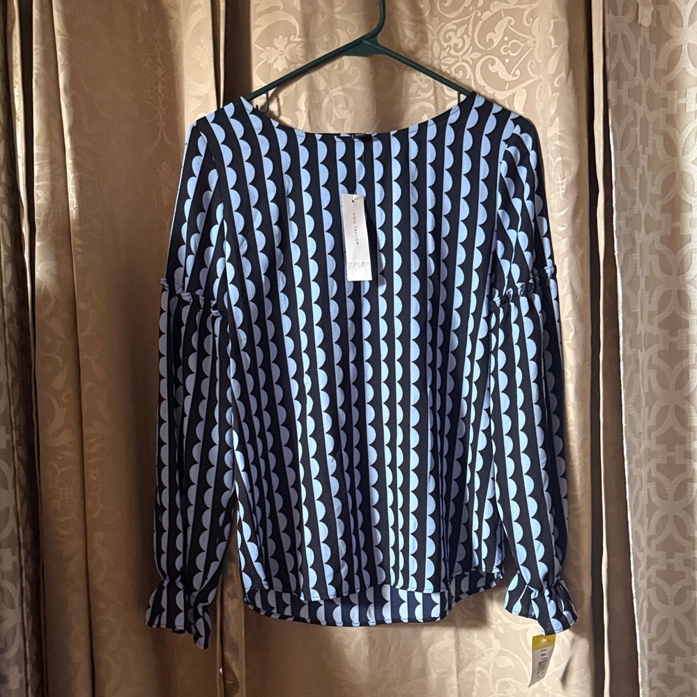 Ann Taylor Blue and Black Patterned Blouse